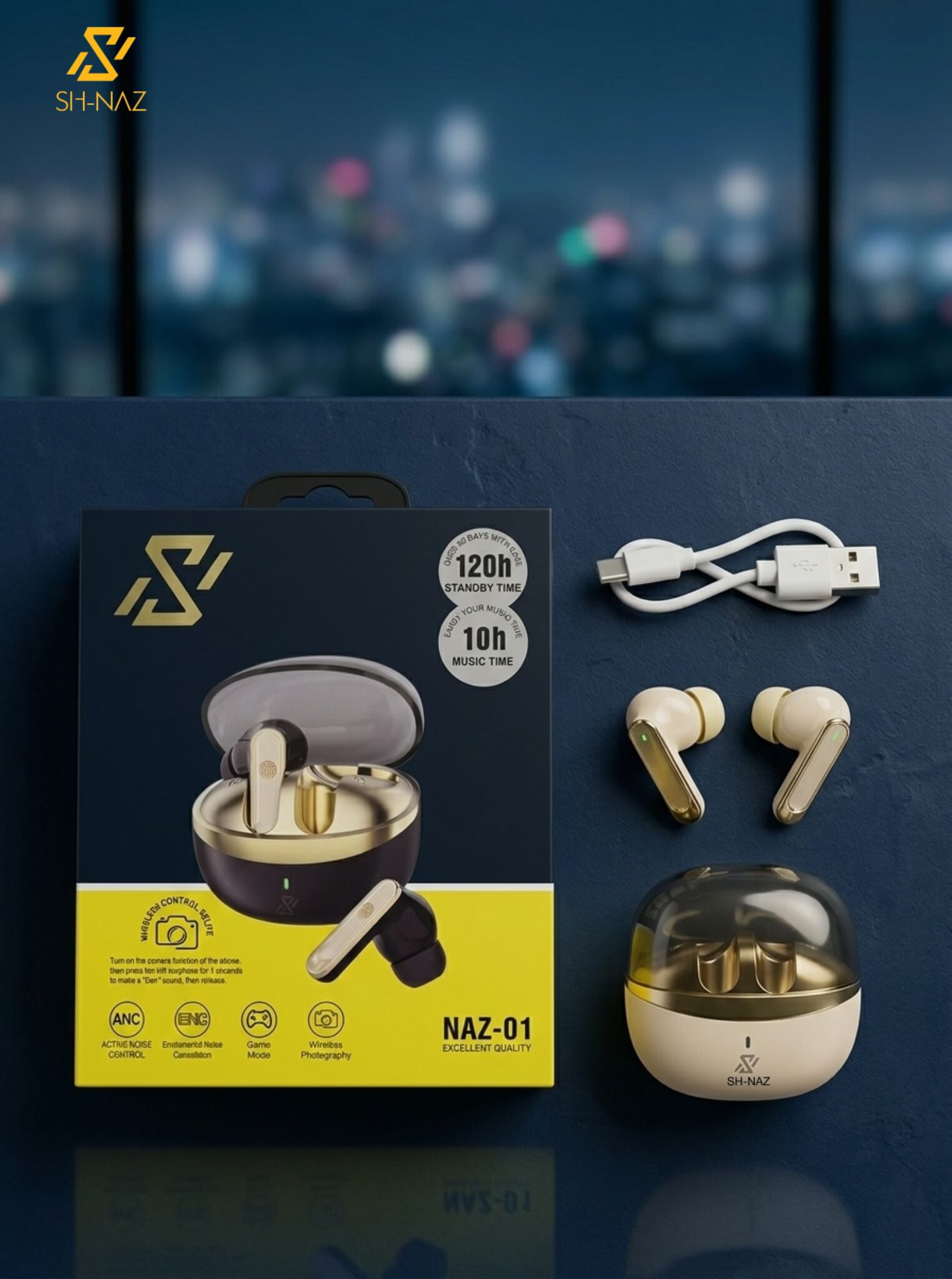 IMG_8968 SH-NAZ NAZ-01 True Wireless Earbuds with ANC/ENC – TWS Bluetooth Earphones with 120h Standby & Game Mode - Image 1