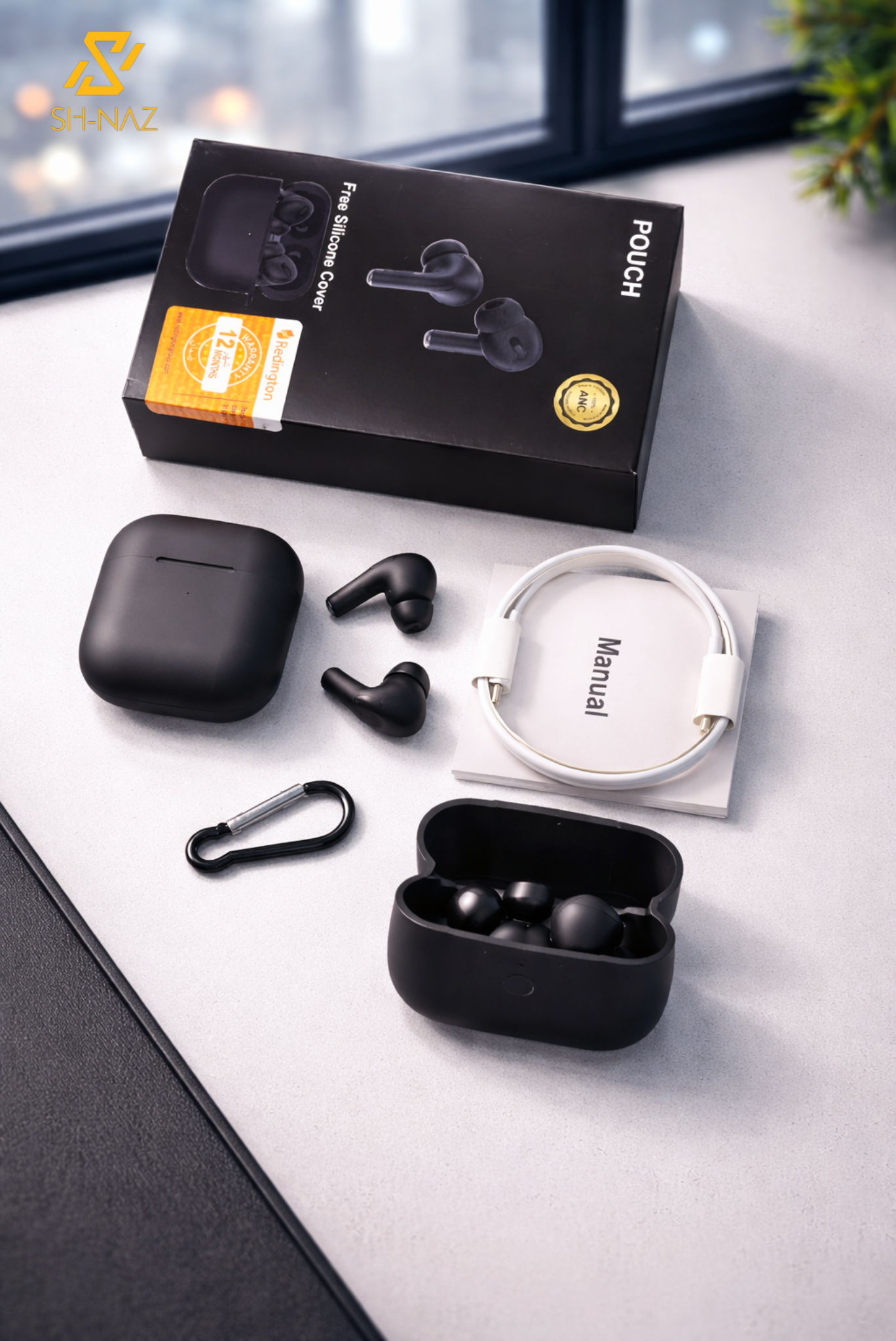 IMG_9041 SH-NAZ ANC Wireless Earbuds with Free Silicone Case – Active Noise Cancelling TWS Earphones with Pouch & Carabiner - Image 1